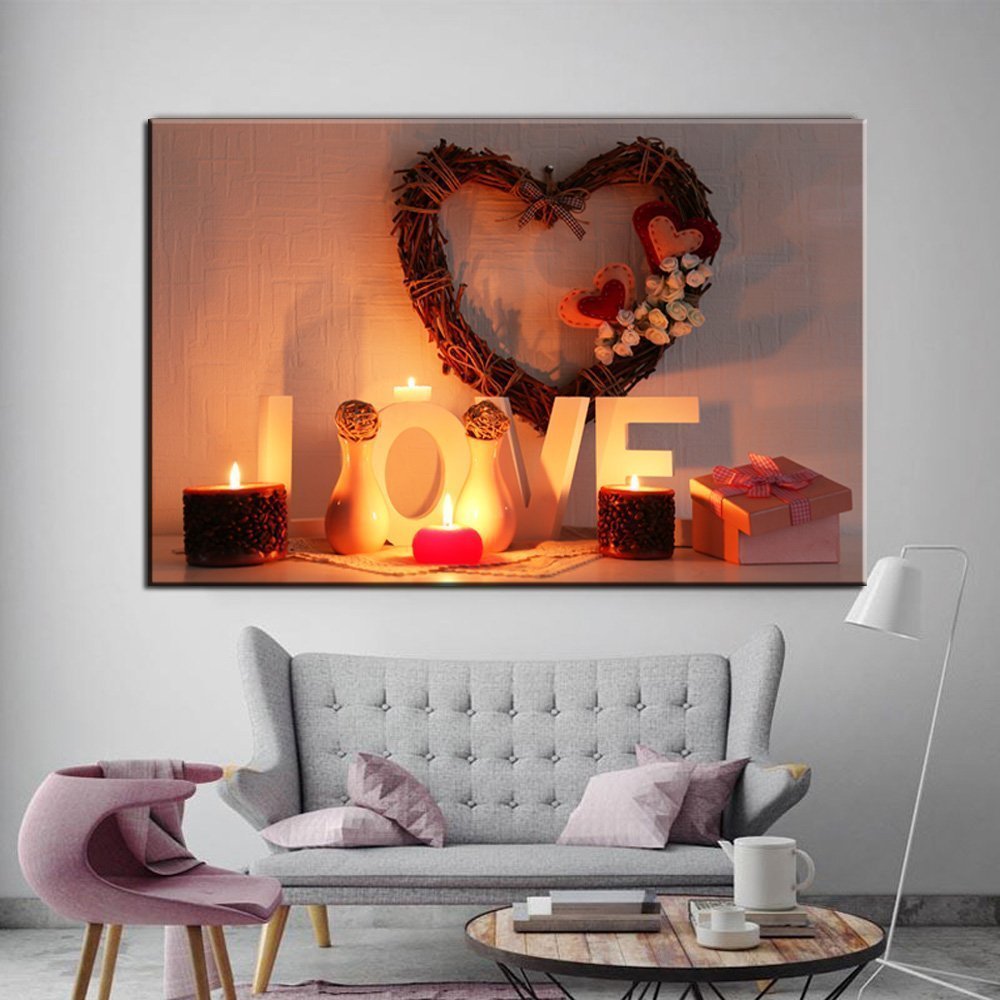 Srart Stampa Su Tela Cuore E Caffè – 29x38 Cm, Stile Retrò, Quadro Per Parete Con Scritta Inglese, Regalo Per Amanti Del Caffè