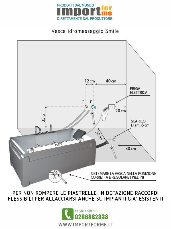 Vasca Idromassaggio Smile 174x84 cm con Cromoterapia