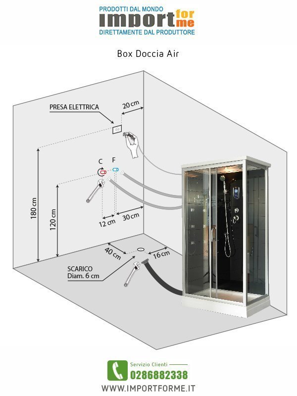 Box Doccia Black Air 70x100 Destra Idromassaggio Multifunzione