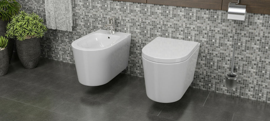Sanitari Bagno Sospesi Easy in Ceramica Wc con Sedile e Bidet