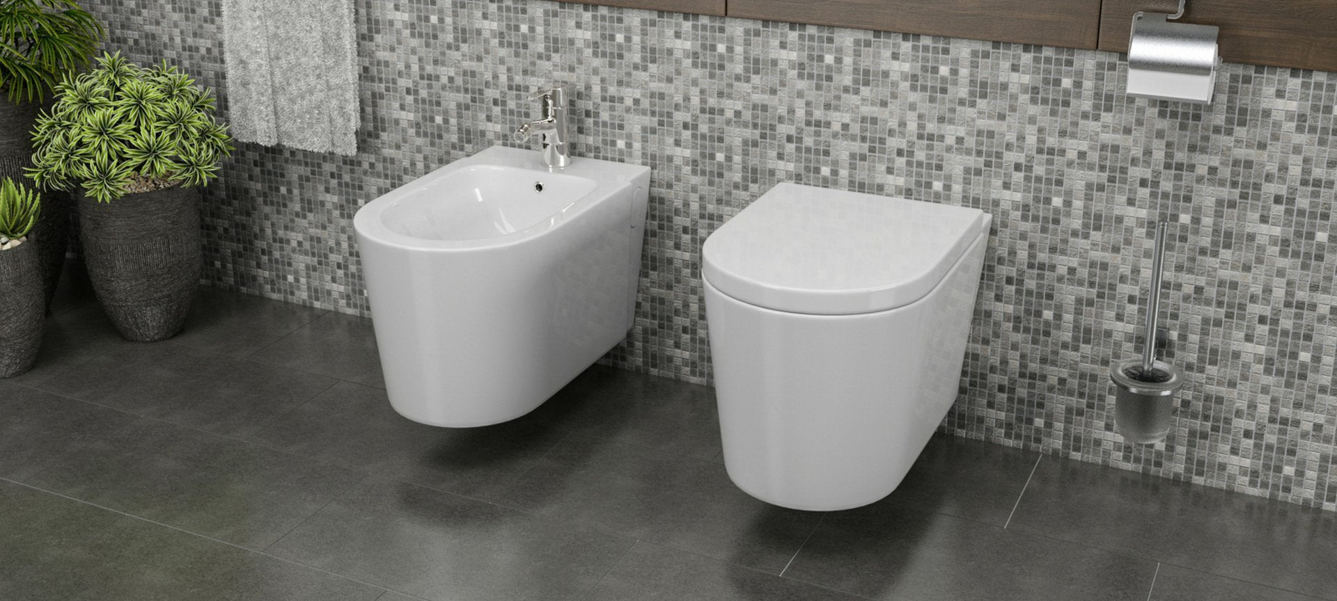 Sanitari Bagno Sospesi Easy in Ceramica Wc con Sedile e Bidet