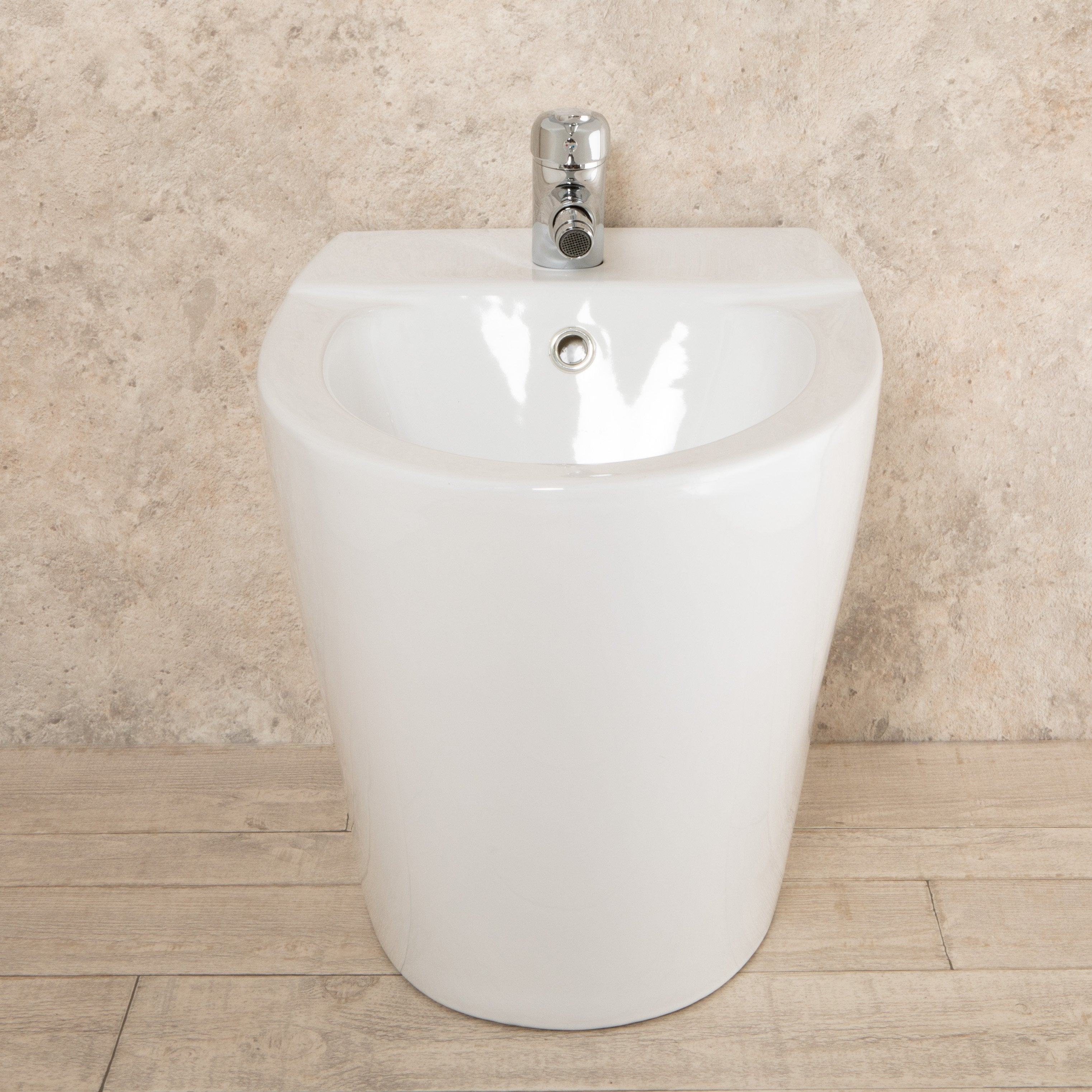Sanitari Bagno Round Filo parete in Ceramica Wc con Sedile + Bidet