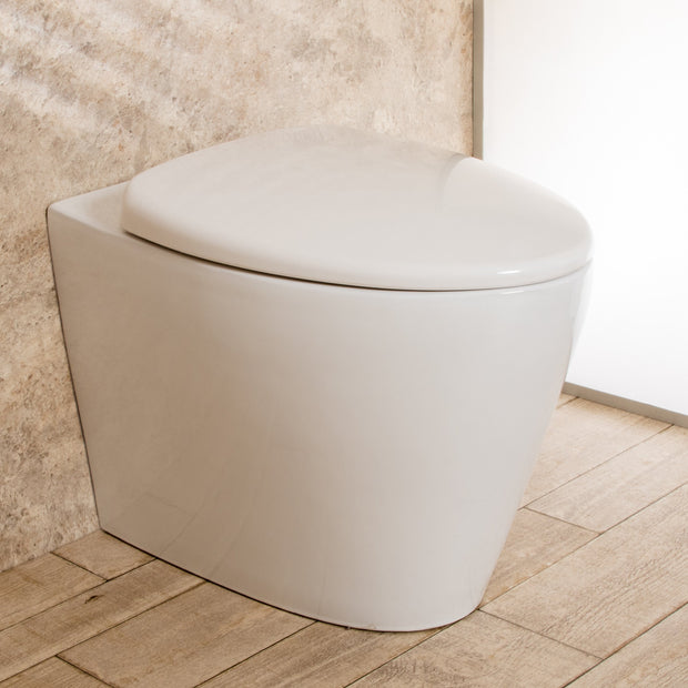 WC Filo Parete Round in Ceramica con Sedile e Copri Wc L38xP57xA41cm