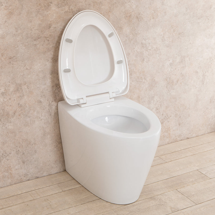 WC Filo Parete Round in Ceramica con Sedile e Copri Wc L38xP57xA41cm