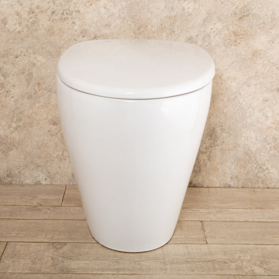 WC Filo Parete Round in Ceramica con Sedile e Copri Wc L38xP57xA41cm