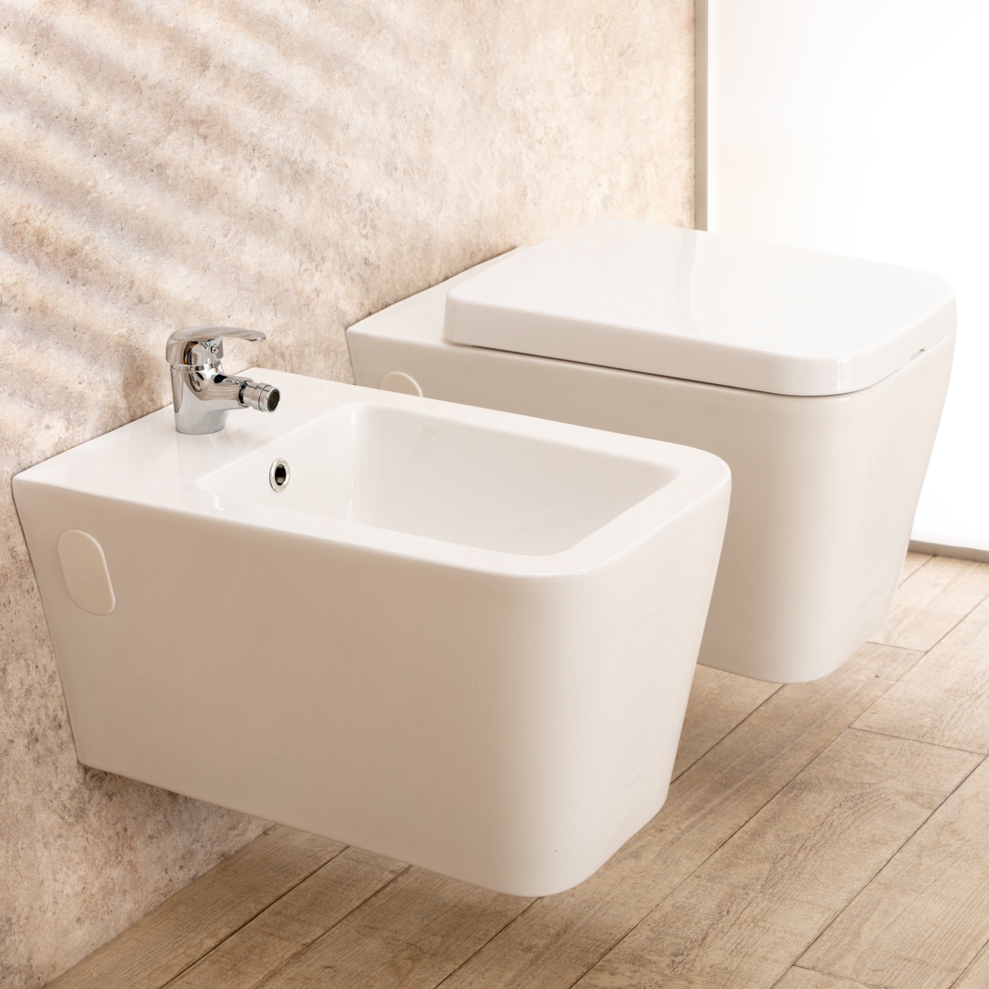 Sanitari Bagno Sospesi Minimal Wc con Seduta+Bidet di Design Moderno