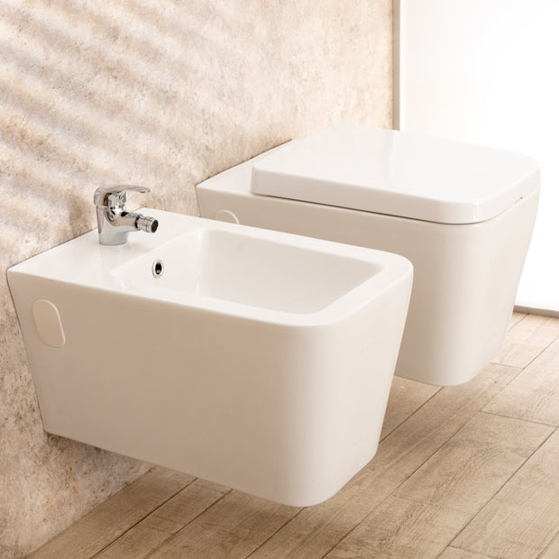 Sanitari Bagno Sospesi Minimal Wc con Seduta+Bidet di Design Moderno