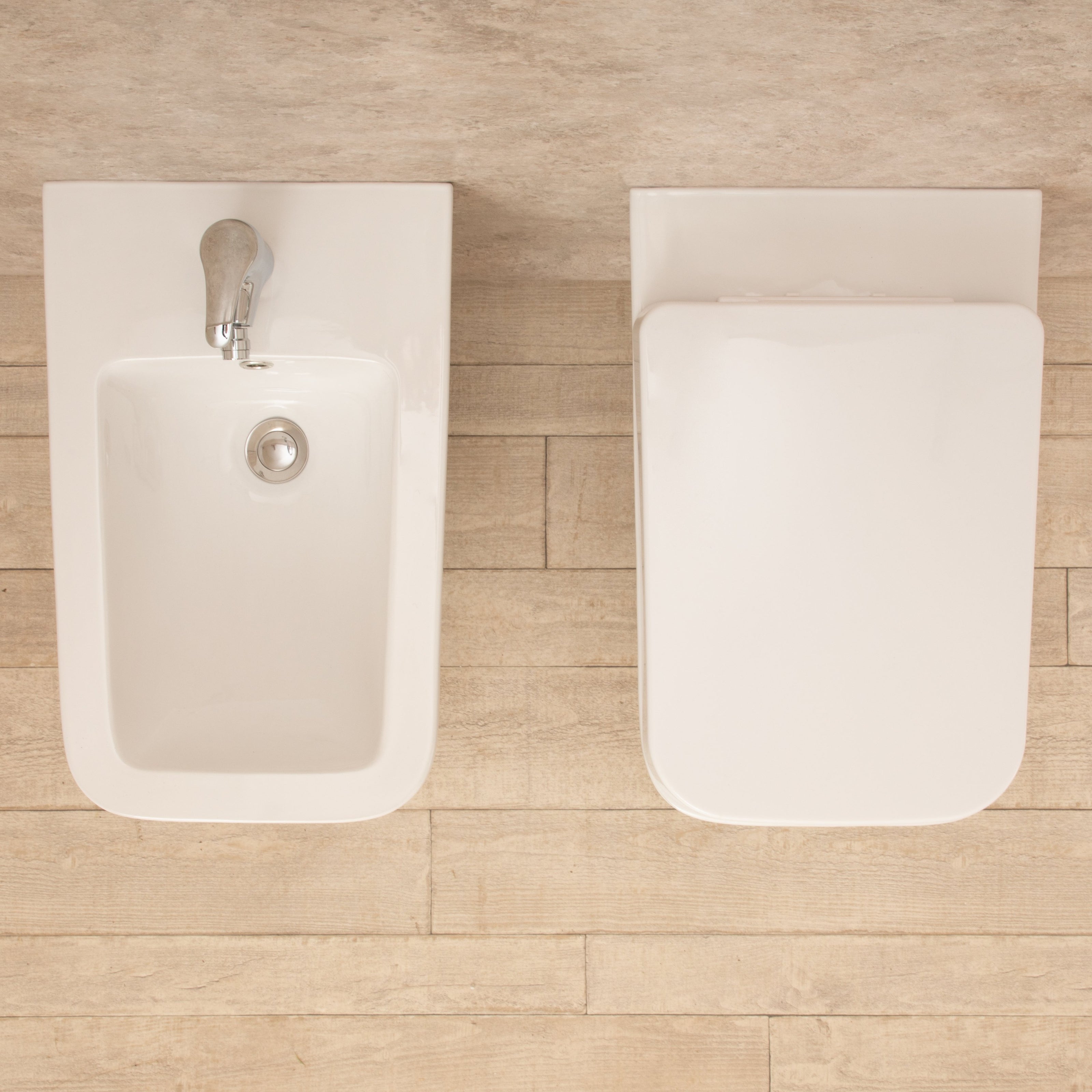 Sanitari Bagno Sospesi Minimal Wc con Seduta+Bidet di Design Moderno