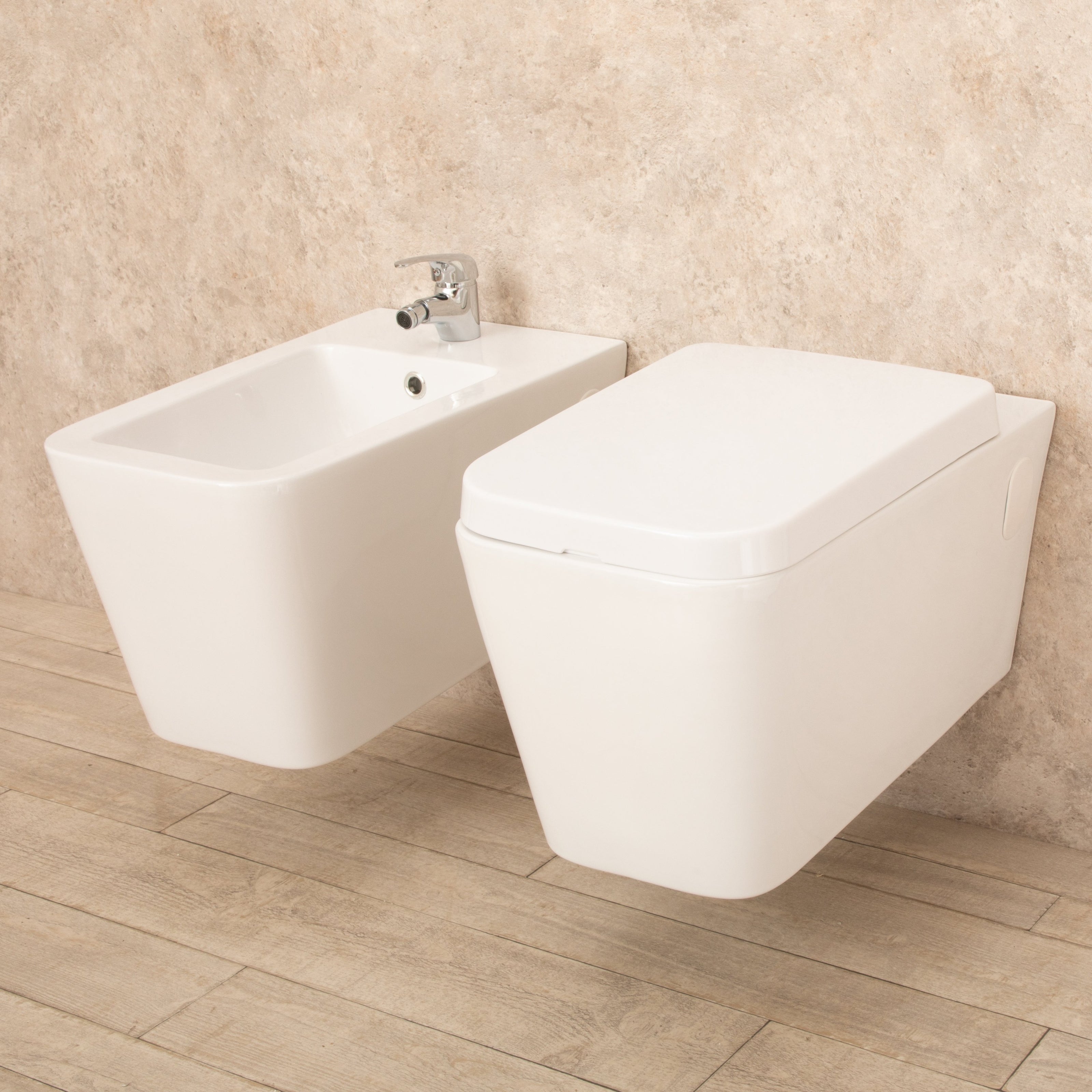 Sanitari Bagno Sospesi Minimal Wc con Seduta+Bidet di Design Moderno