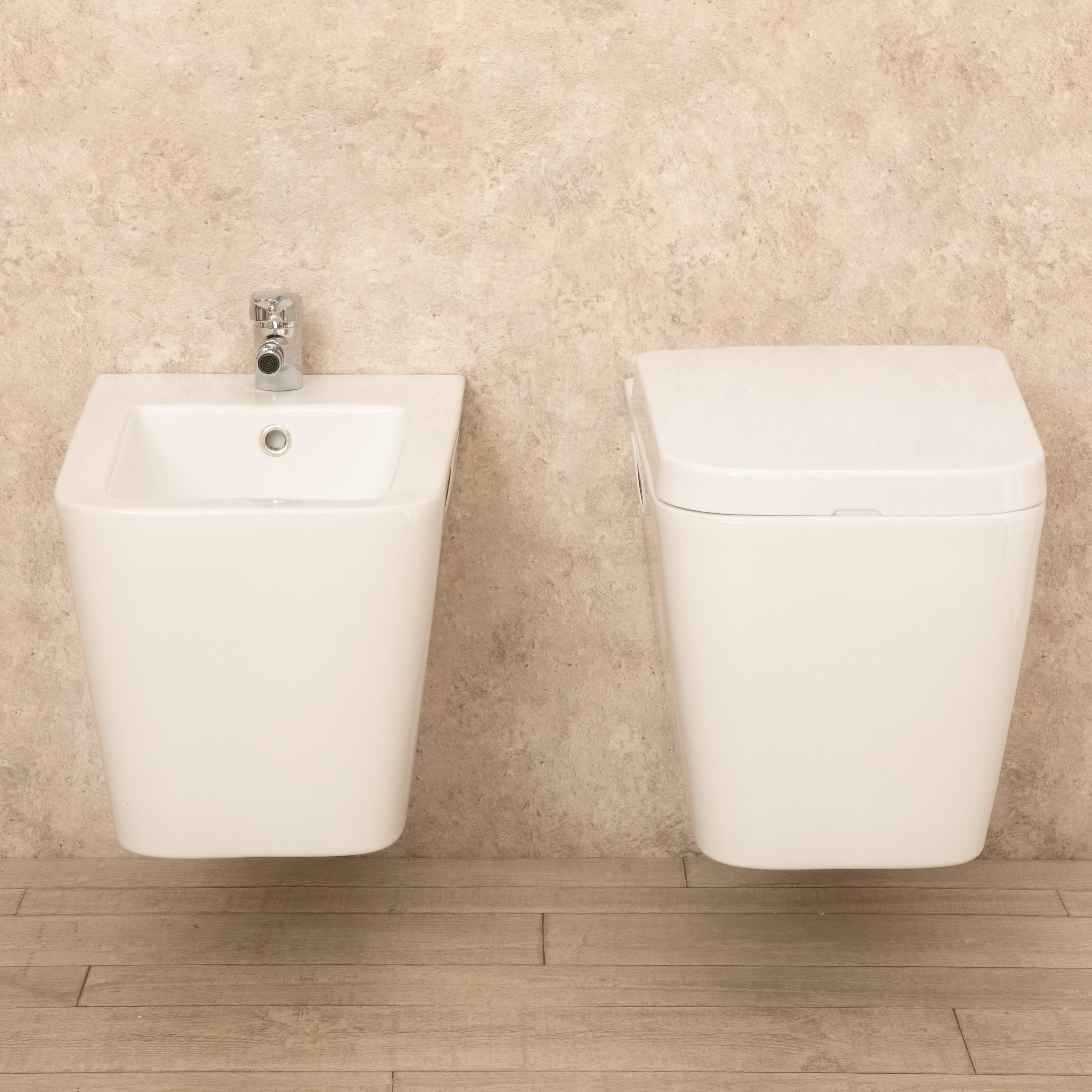 Sanitari Bagno Sospesi Minimal Wc con Seduta+Bidet di Design Moderno