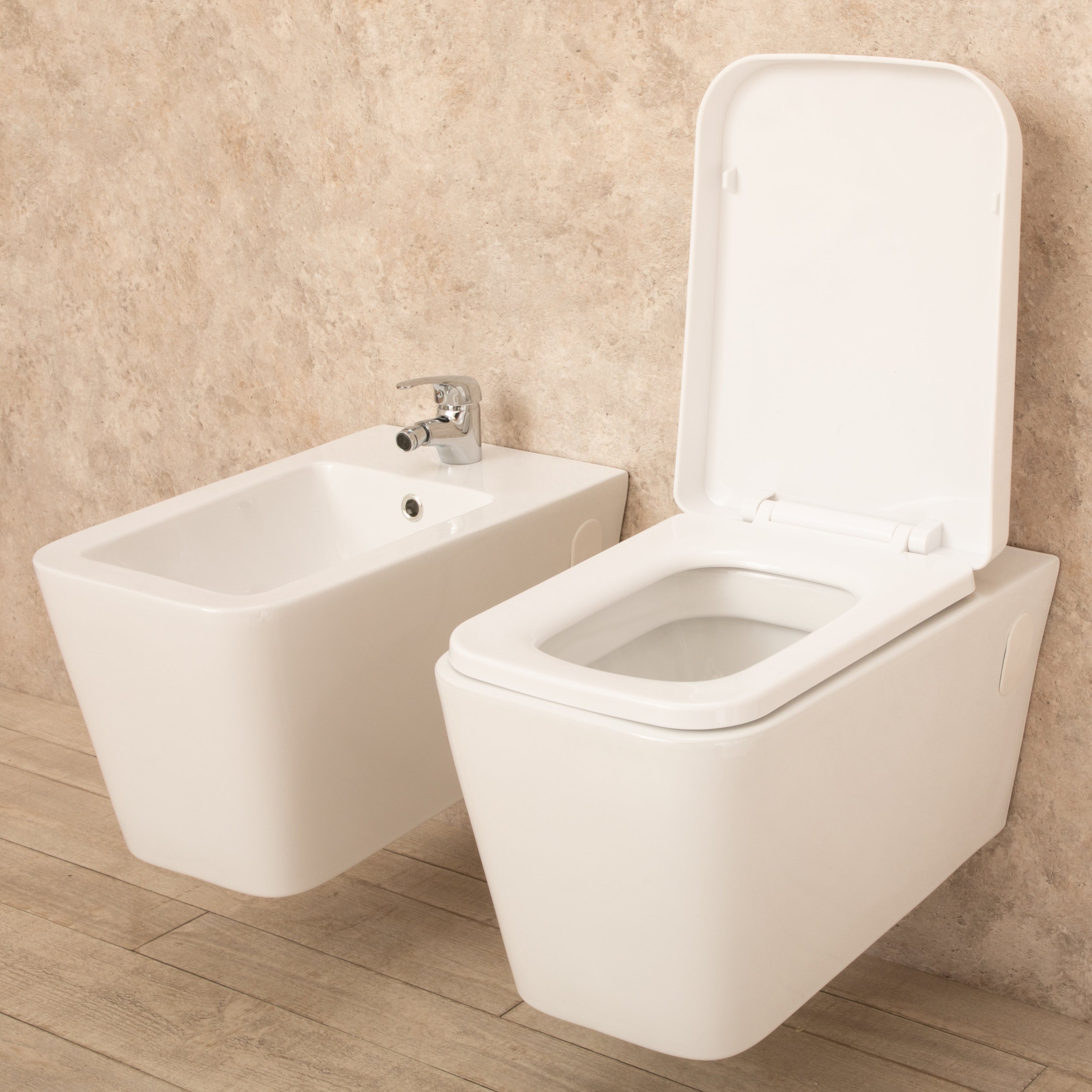 Sanitari Bagno Sospesi Minimal Wc con Seduta+Bidet di Design Moderno