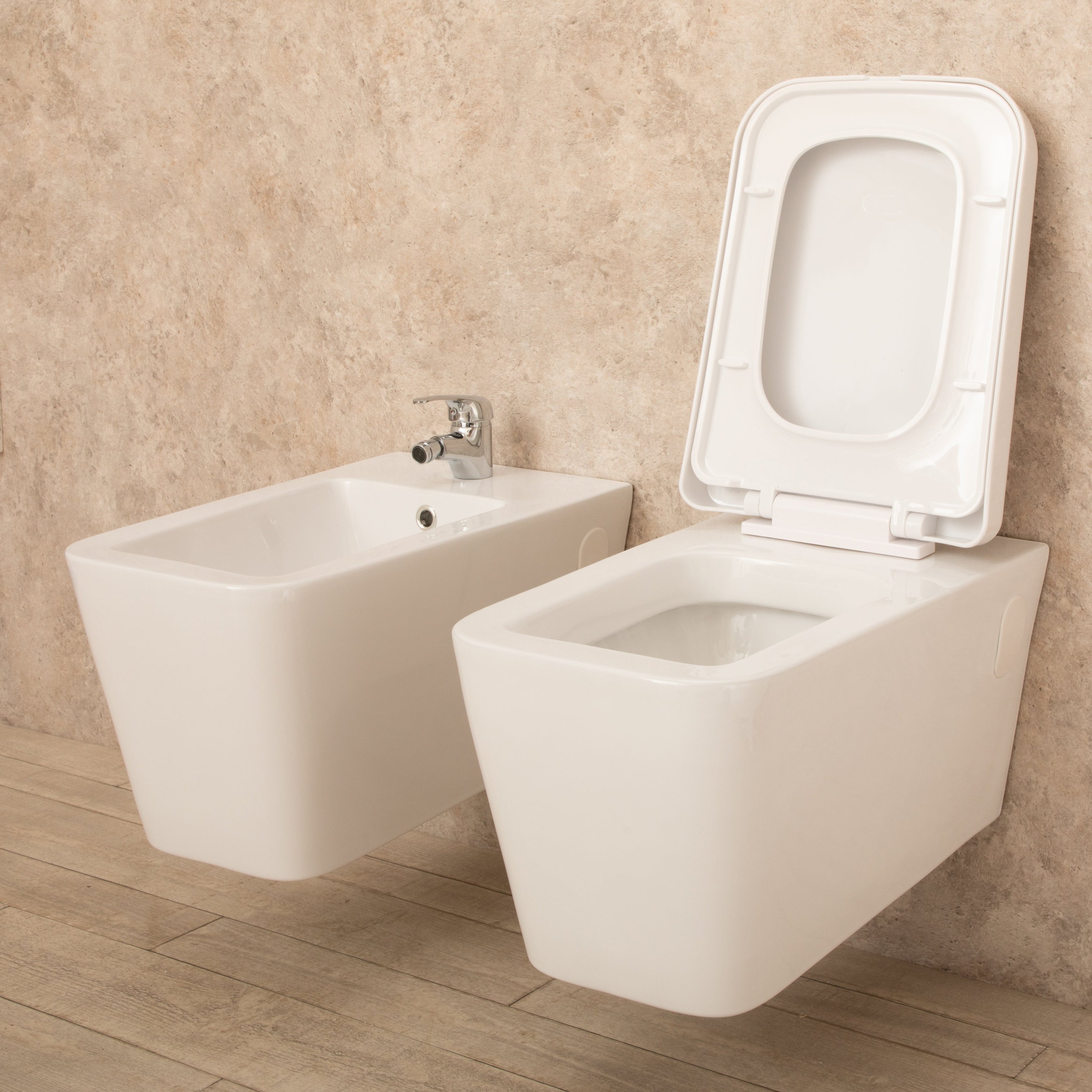 Sanitari Bagno Sospesi Minimal Wc con Seduta+Bidet di Design Moderno