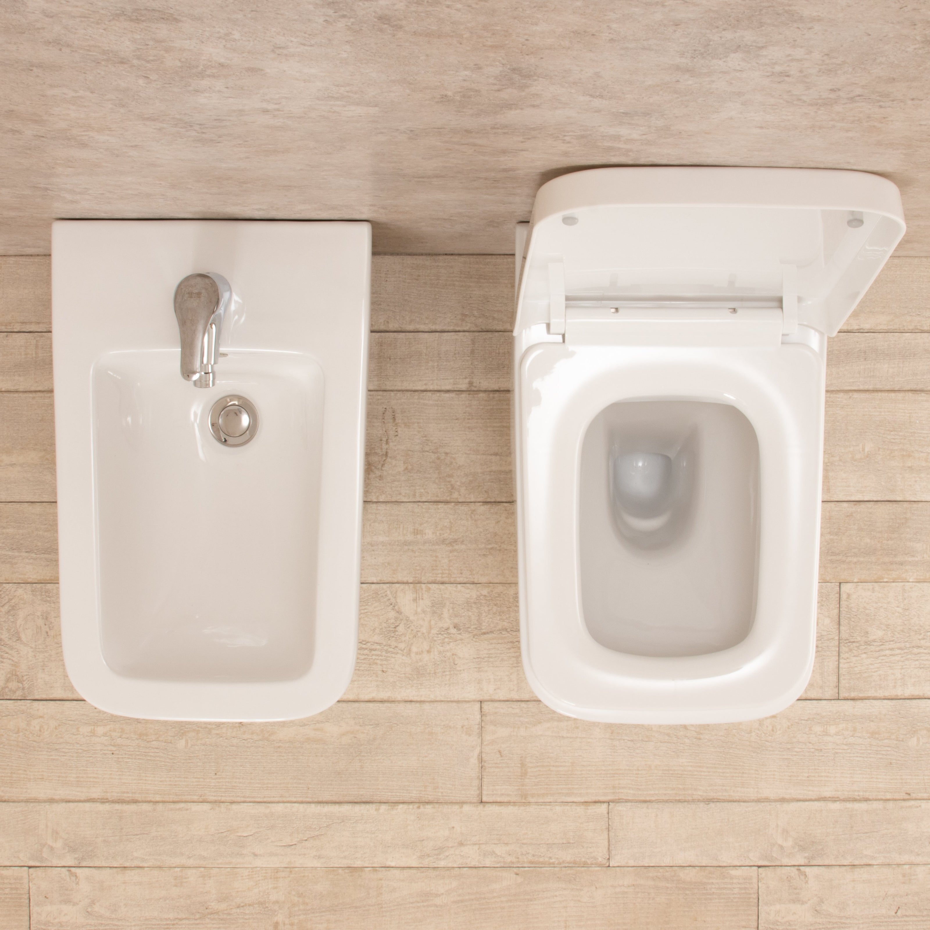 Sanitari Bagno Filo parete Minimal Wc con Sedile+Bidet in Ceramica
