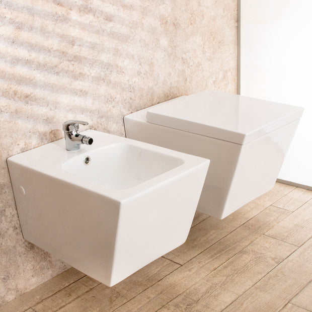 Sanitari Bagno Sospesi Square di Design WC con Tavoletta e Bidet