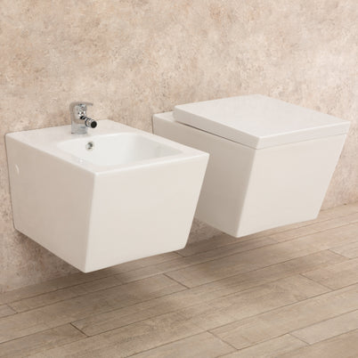 Sanitari Bagno Sospesi Square di Design WC con Tavoletta e Bidet
