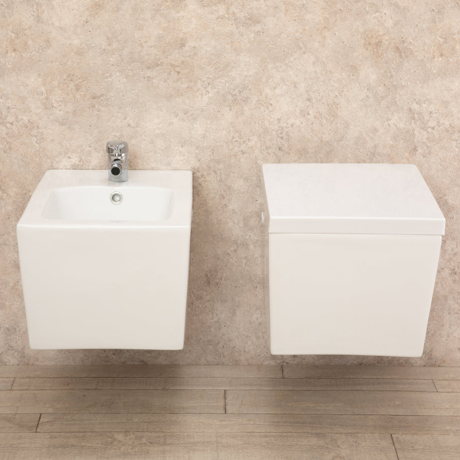 Sanitari Bagno Sospesi Square di Design WC con Tavoletta e Bidet