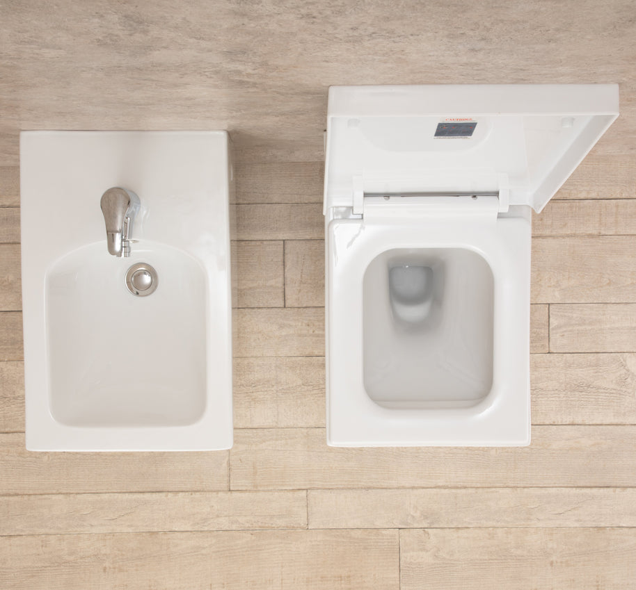 Sanitari Bagno Sospesi Square di Design WC con Tavoletta e Bidet