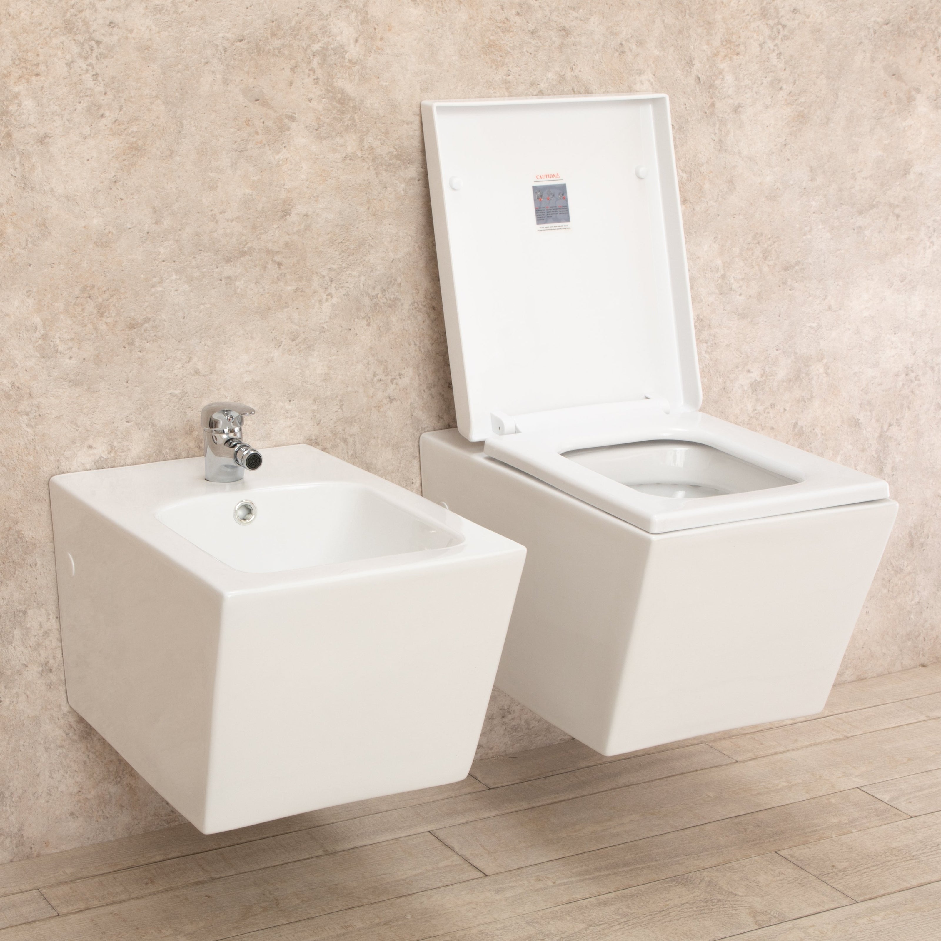 Sanitari Bagno Sospesi Square di Design WC con Tavoletta e Bidet