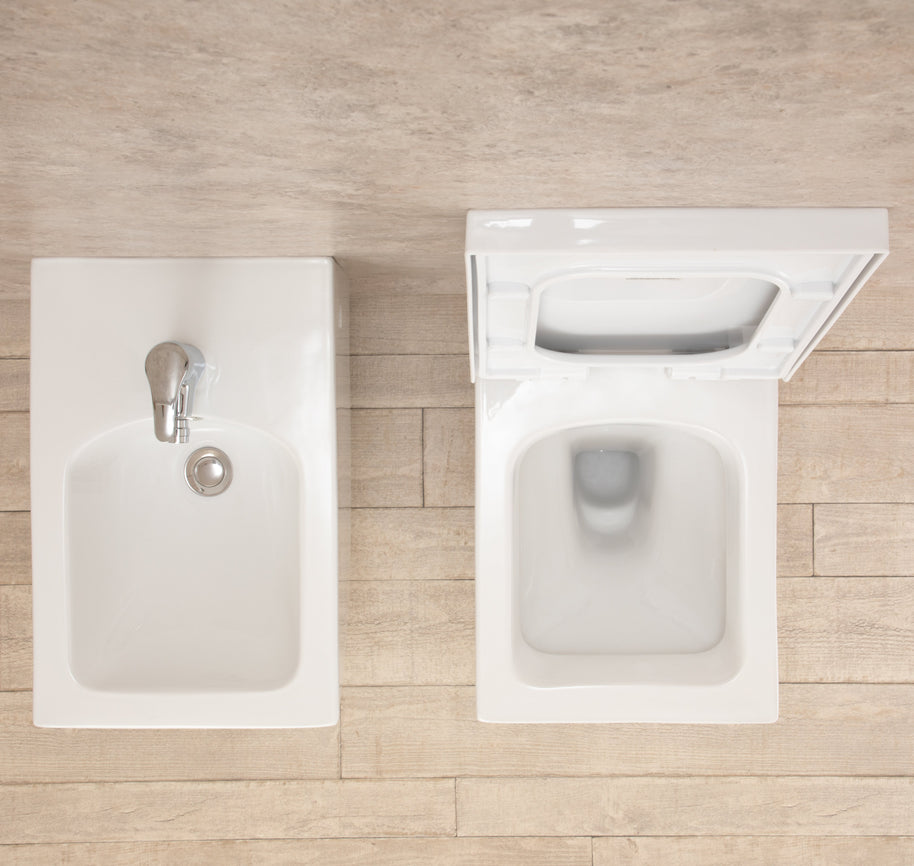 Sanitari Bagno Sospesi Square di Design WC con Tavoletta e Bidet