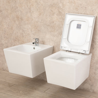 Sanitari Bagno Sospesi Square di Design WC con Tavoletta e Bidet