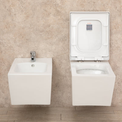 Sanitari Bagno Sospesi Square di Design WC con Tavoletta e Bidet