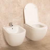 Sanitari Sospesi Vortix in Ceramica Wc senza brida Tavoletta e Bidet