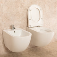 Sanitari Sospesi Vortix in Ceramica Wc senza brida Tavoletta e Bidet