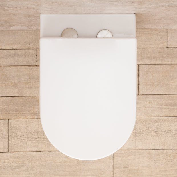 WC Sospeso Vortix in ceramica senza brida con copri vaso L36xP55xA33cm