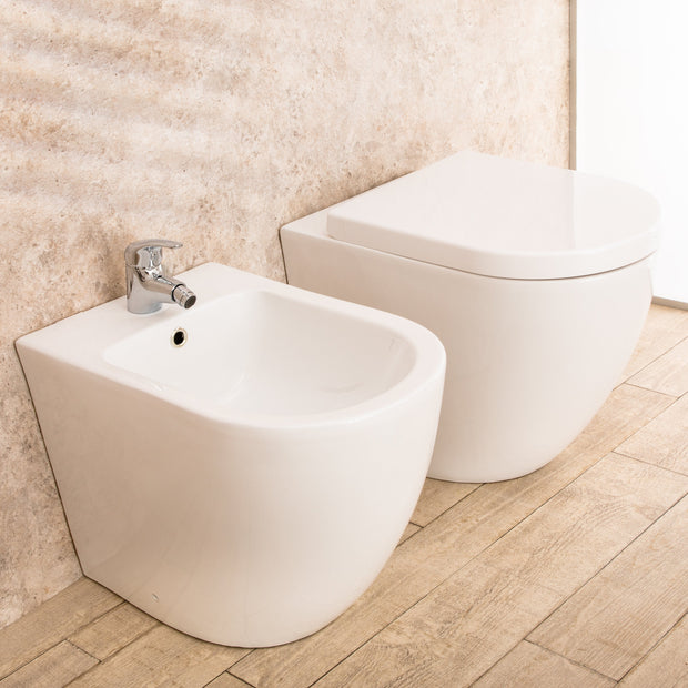 Sanitari Filo Parete Vortix WC senza brida con Seduta e Bidet