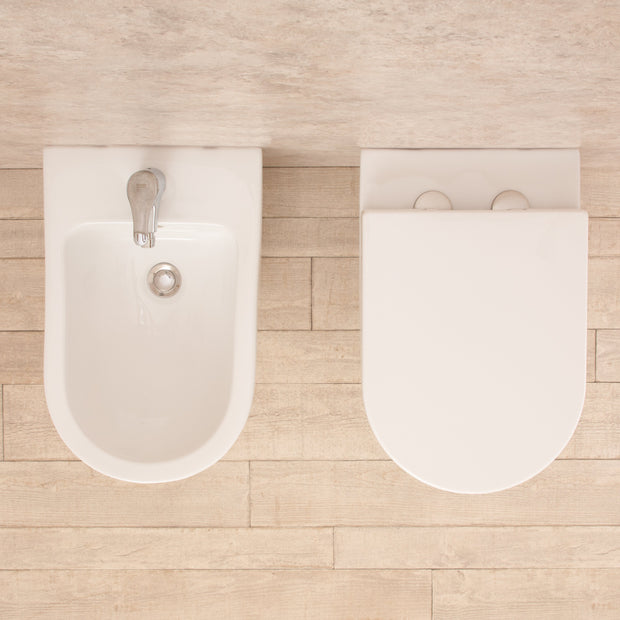 Sanitari Filo Parete Vortix WC senza brida con Seduta e Bidet