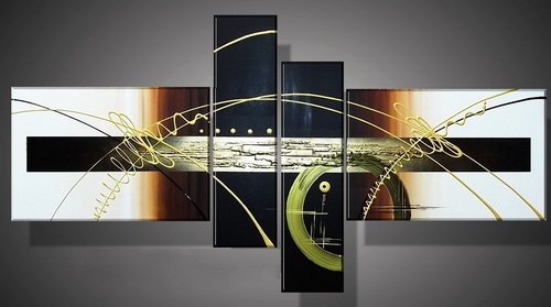 Quadro Moderno Dipinto a Mano su Tela Astratto a 4 Pannelli N80