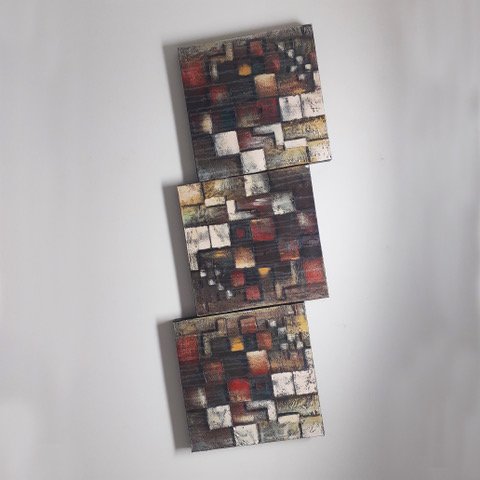 Quadro Dipinto a Mano Olio su Tela Astratto con 3 Pannelli N52