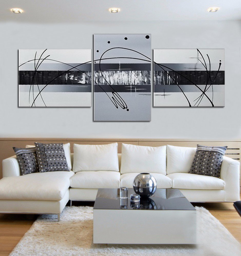 Quadro Moderno Dipinto a Mano su Tela Astratto a 3 Pannelli N61