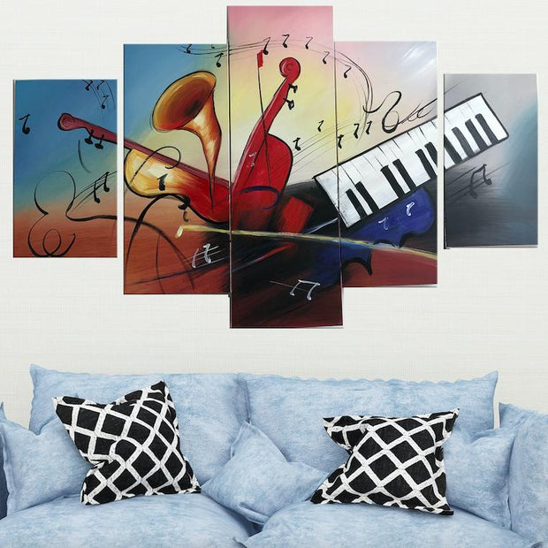 Quadro Moderno Dipinto a Mano su Tela Arte Astratta a 5 Pannelli N62