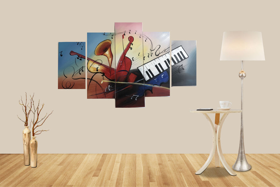 Quadro Moderno Dipinto a Mano su Tela Arte Astratta a 5 Pannelli N62