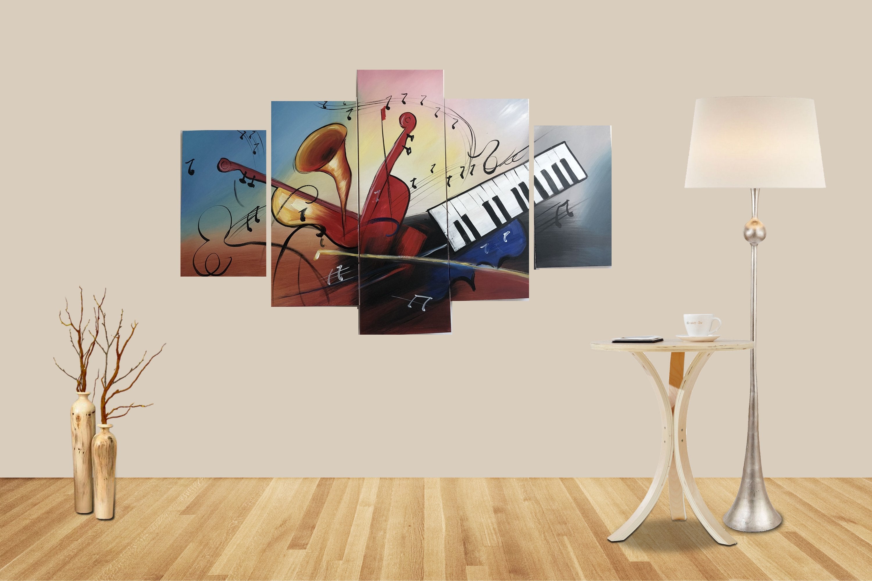 Quadro Moderno Dipinto a Mano su Tela Arte Astratta a 5 Pannelli N62