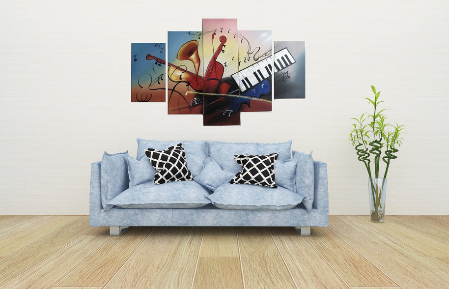 Quadro Moderno Dipinto a Mano su Tela Arte Astratta a 5 Pannelli N62