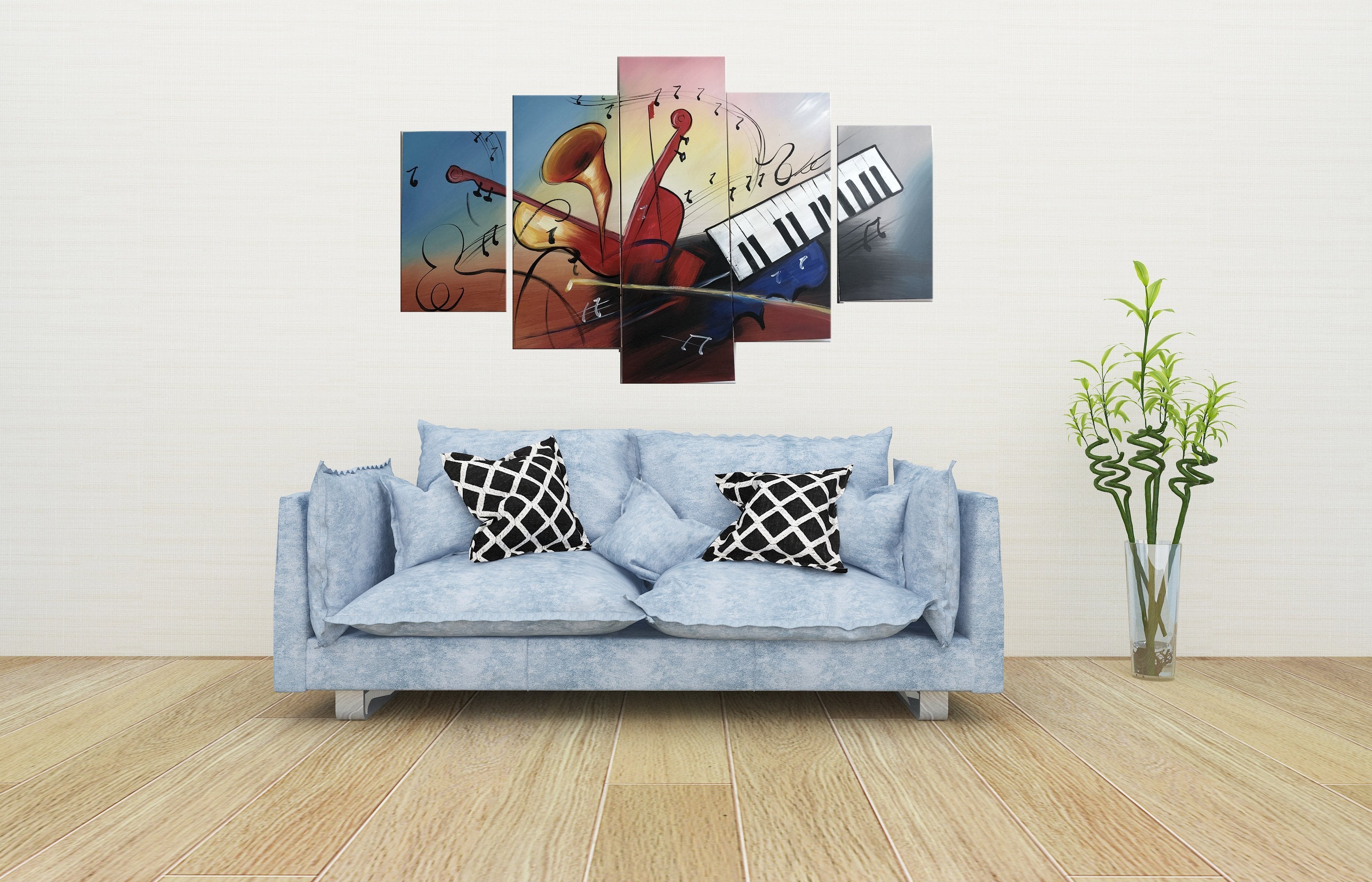 Quadro Moderno Dipinto a Mano su Tela Arte Astratta a 5 Pannelli N62