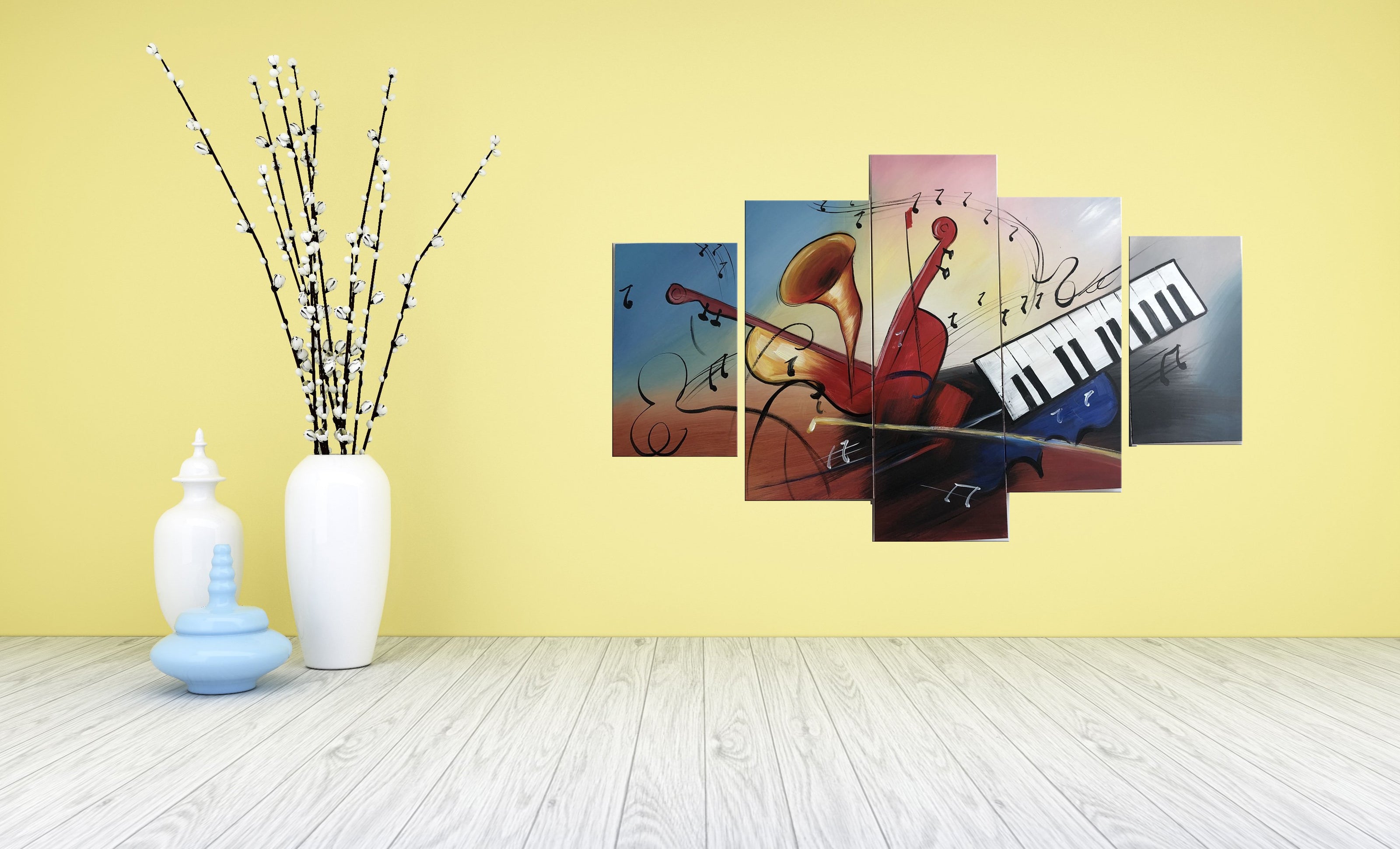 Quadro Moderno Dipinto a Mano su Tela Arte Astratta a 5 Pannelli N62