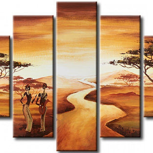 Quadro Moderno Dipinto a Mano su Tela Paesagistico a 5 Pannelli N64