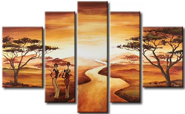 Quadro Moderno Dipinto a Mano su Tela Paesagistico a 5 Pannelli N64