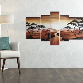 Quadro Moderno Dipinto a Mano su Tela Paesagistico a 5 Pannelli N64