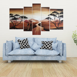 Quadro Moderno Dipinto a Mano su Tela Paesagistico a 5 Pannelli N64
