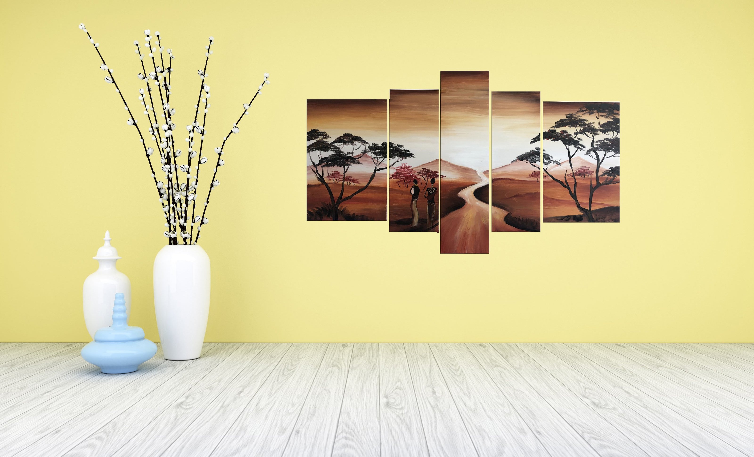 Quadro Moderno Dipinto a Mano su Tela Paesagistico a 5 Pannelli N64