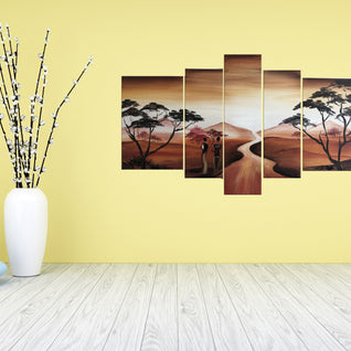 Quadro Moderno Dipinto a Mano su Tela Paesagistico a 5 Pannelli N64