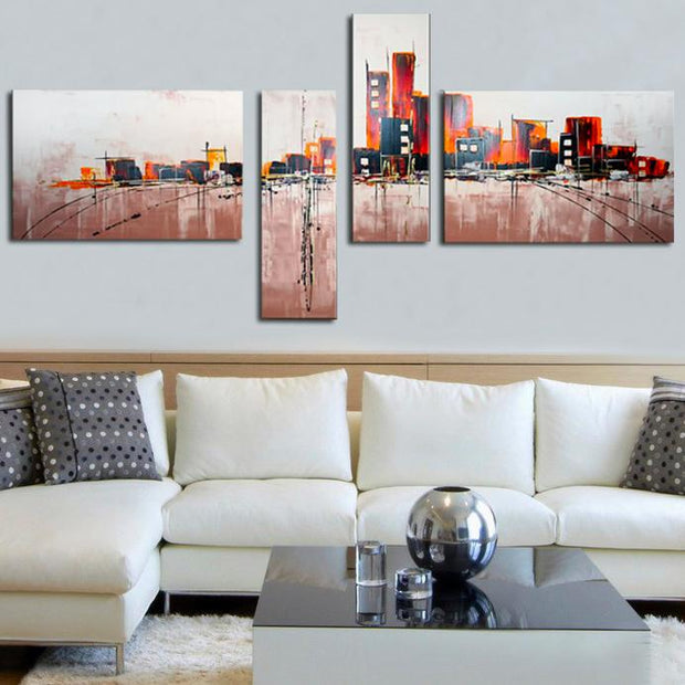 Quadro Dipinto a Mano Olio su Tela di Città astratta N67