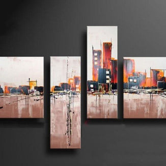 Quadro Dipinto a Mano Olio su Tela di Città astratta N67