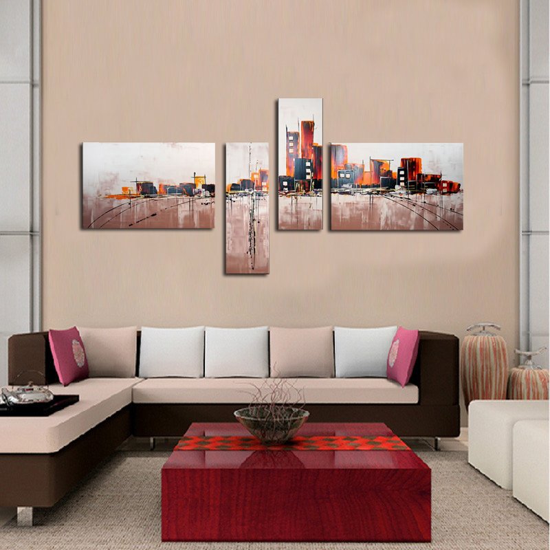 Quadro Dipinto a Mano Olio su Tela di Città astratta N67