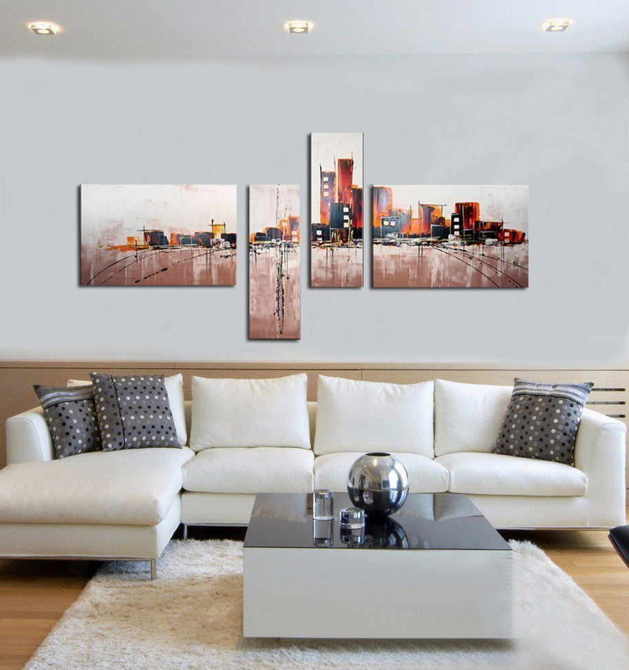 Quadro Dipinto a Mano Olio su Tela di Città astratta N67