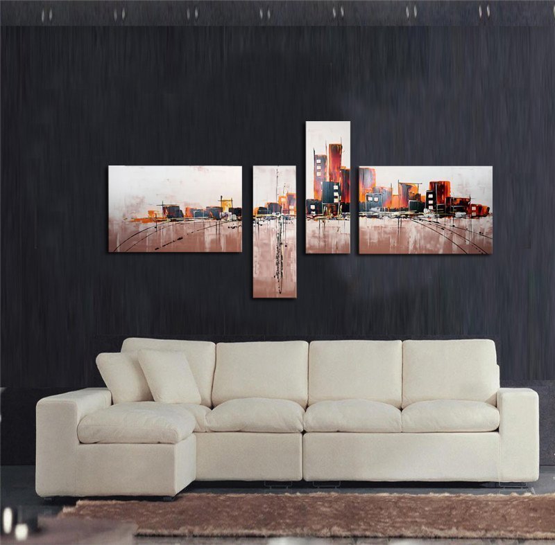 Quadro Dipinto a Mano Olio su Tela di Città astratta N67